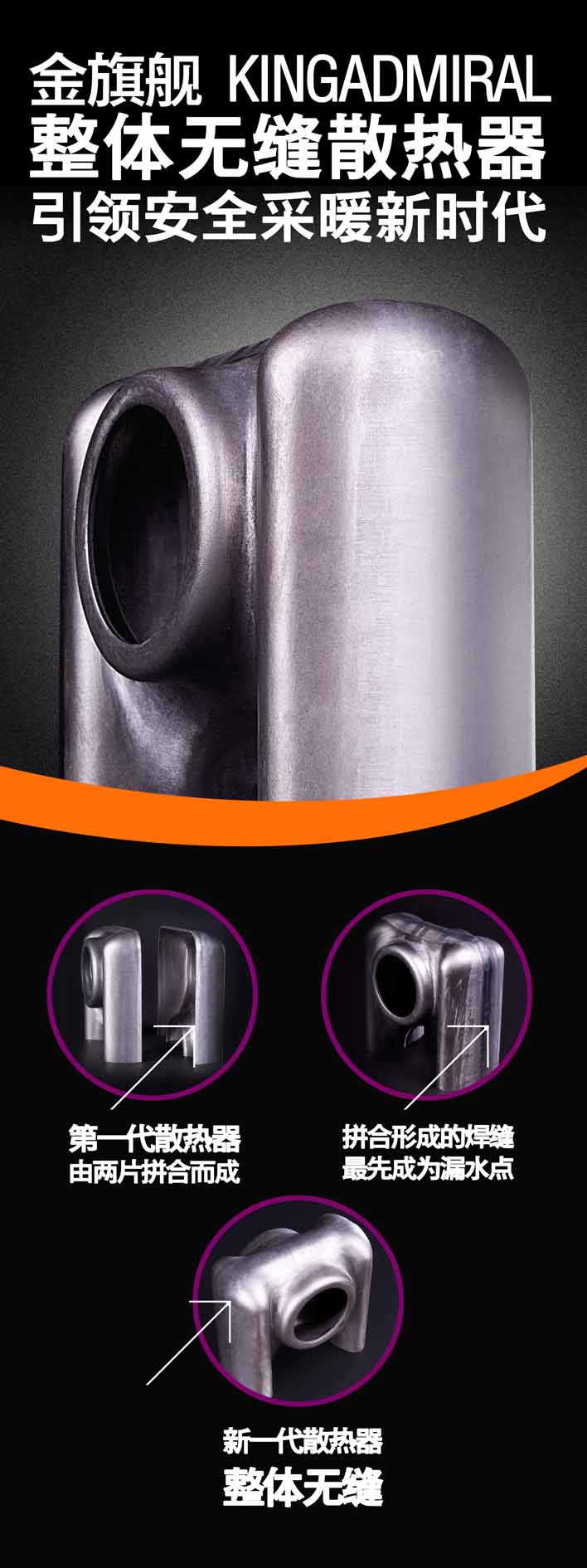 金旗舰暖气片采用无缝焊接技术,确保安装质量使用年限