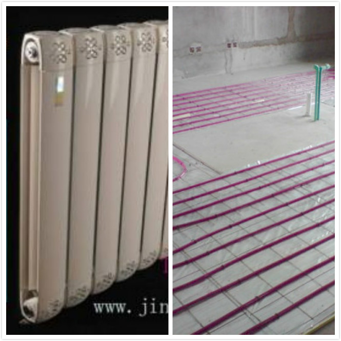 地暖和暖气片的区别,左图为金旗舰暖气片,右图为地暖实地铺设。